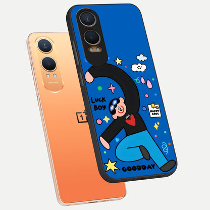  Happy Luck Vibe phone case For Oneplus Nord CE4 Lite showing premium glass back cover with detailed artwork