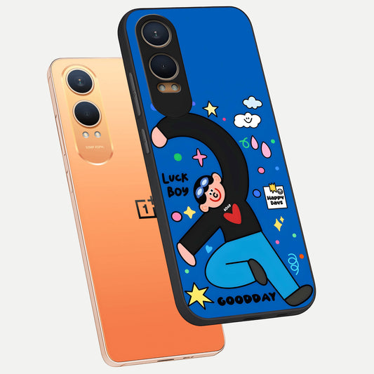  Happy Luck Vibe phone case For Oneplus Nord CE4 Lite showing premium glass back cover with detailed artwork