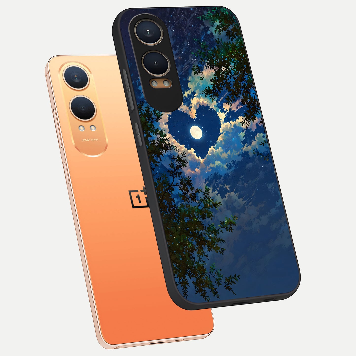  Heart With Moon Sky phone case For Oneplus Nord CE4 Lite showing premium glass back cover with detailed artwork