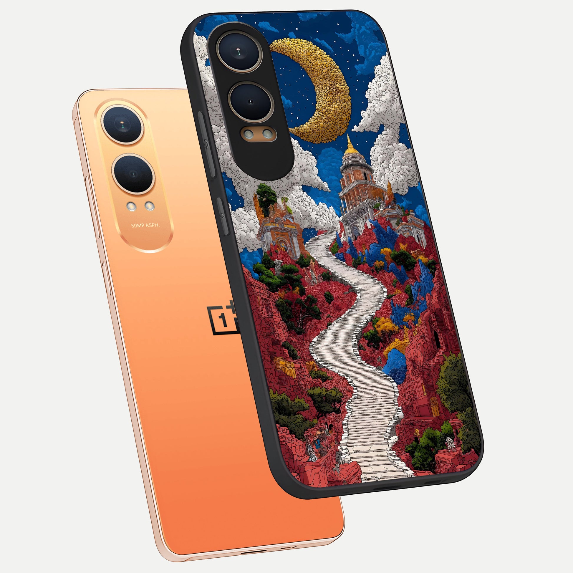 Heavenly Moon Path phone case For Oneplus Nord CE4 Lite showing premium glass back cover with detailed artwork