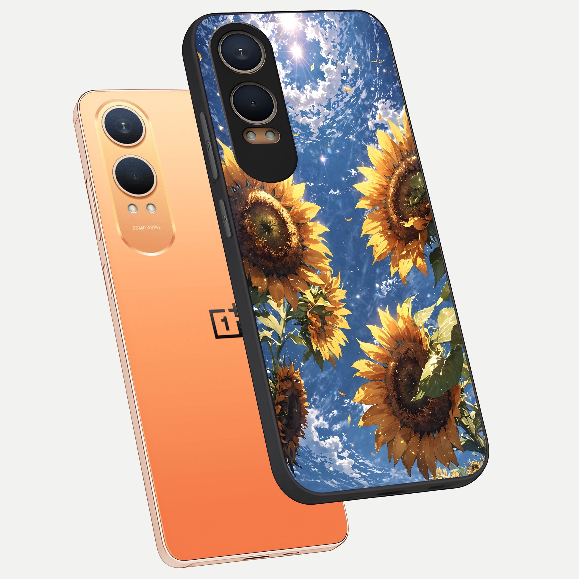  Heavenly Sunflower Rise phone case For Oneplus Nord CE4 Lite showing premium glass back cover with detailed artwork