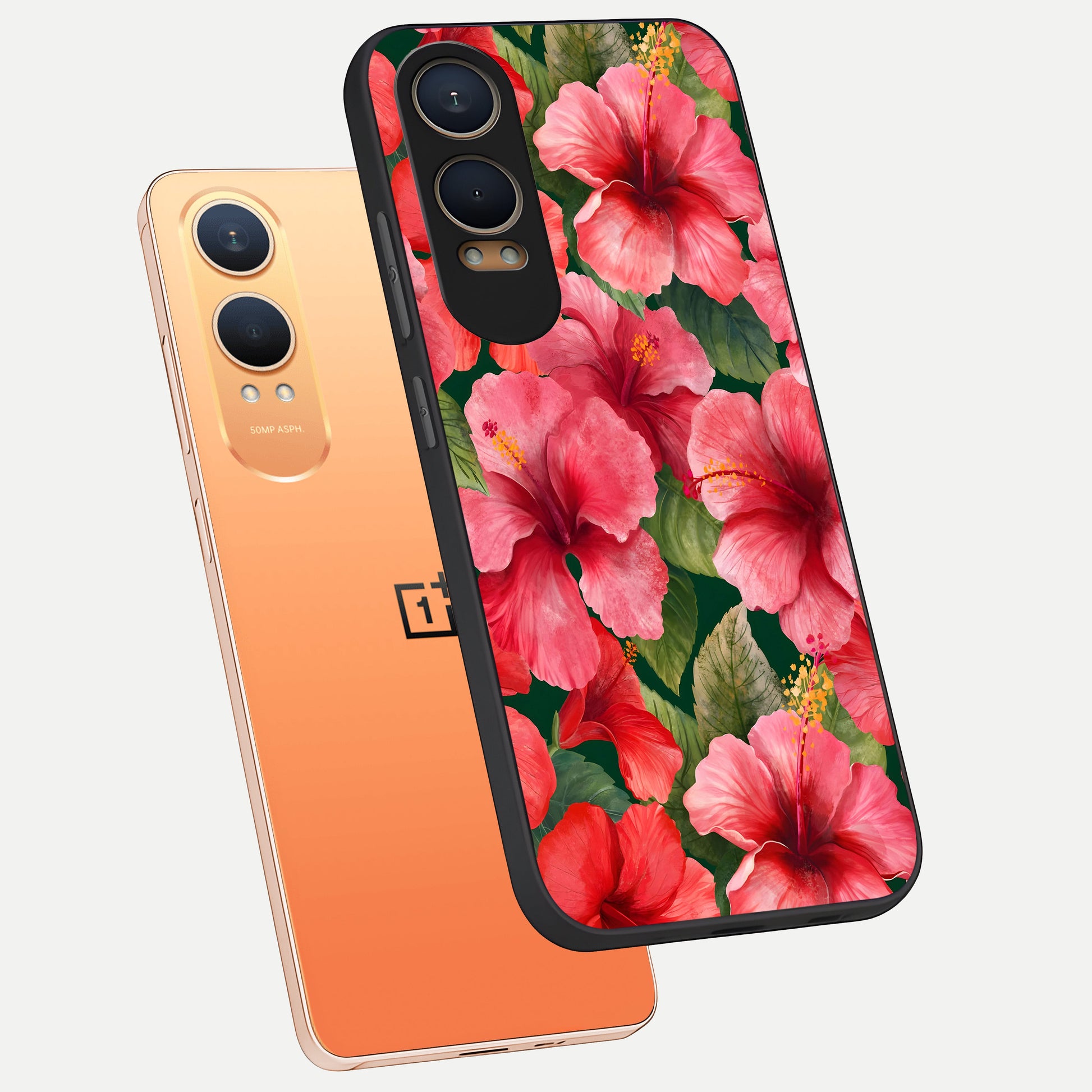  Hibiscus Pattern phone case For Oneplus Nord CE4 Lite showing premium glass back cover with detailed artwork