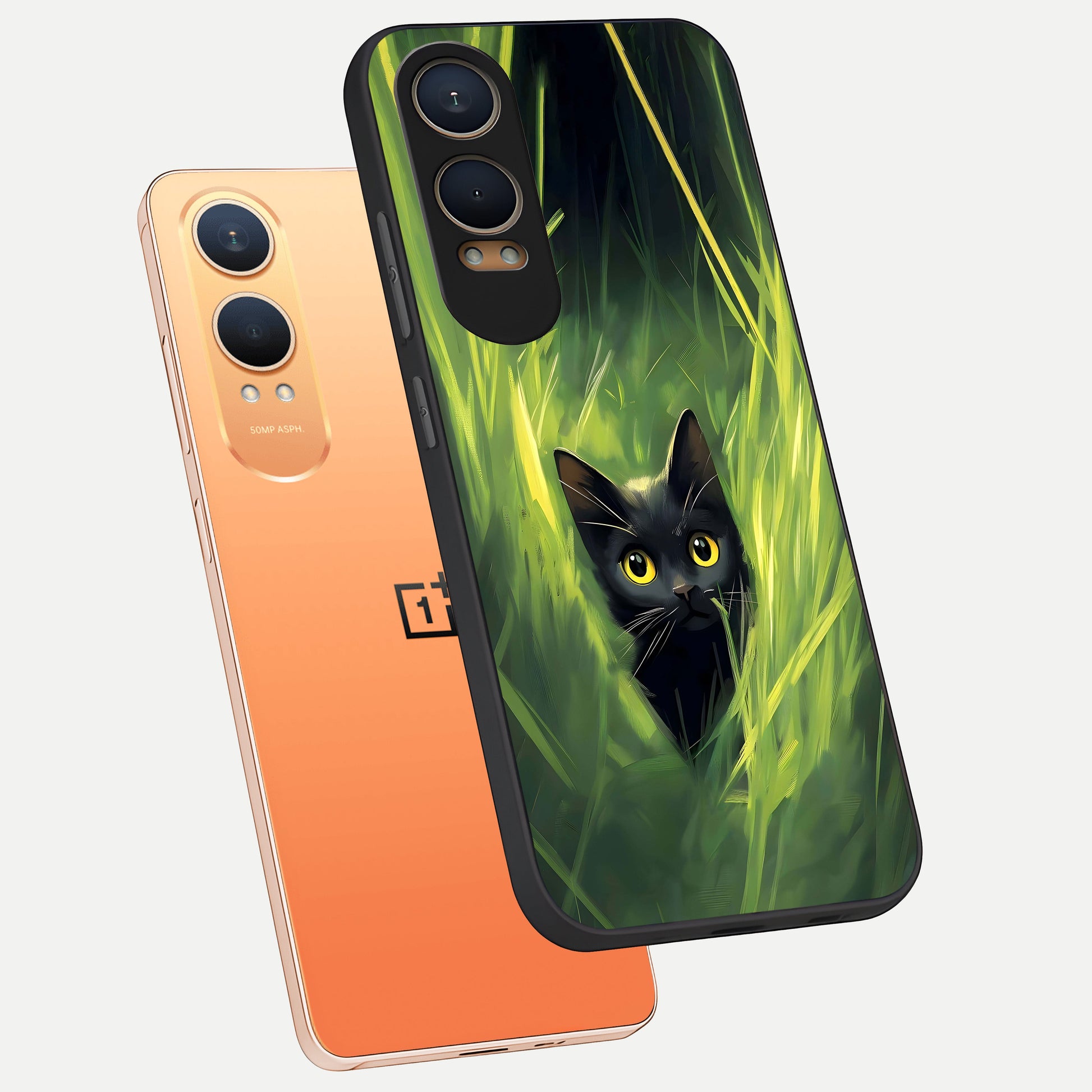  Hidden Cat Whisper phone case For Oneplus Nord CE4 Lite showing premium glass back cover with detailed artwork