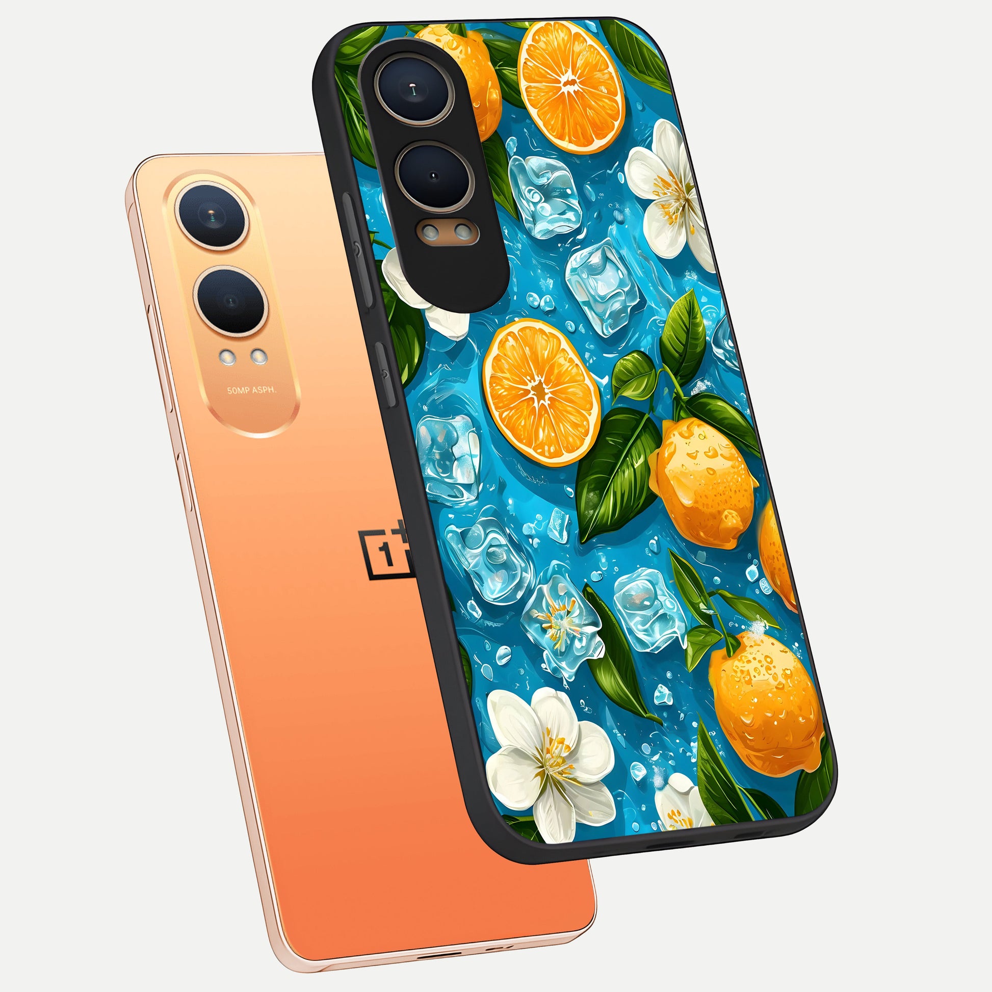  Ice Cube With Orange phone case For Oneplus Nord CE4 Lite showing premium glass back cover with detailed artwork