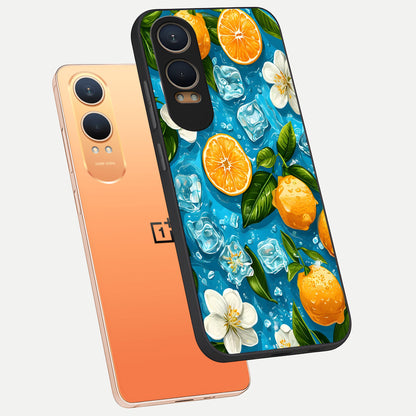  Ice Cube With Orange phone case For Oneplus Nord CE4 Lite showing premium glass back cover with detailed artwork