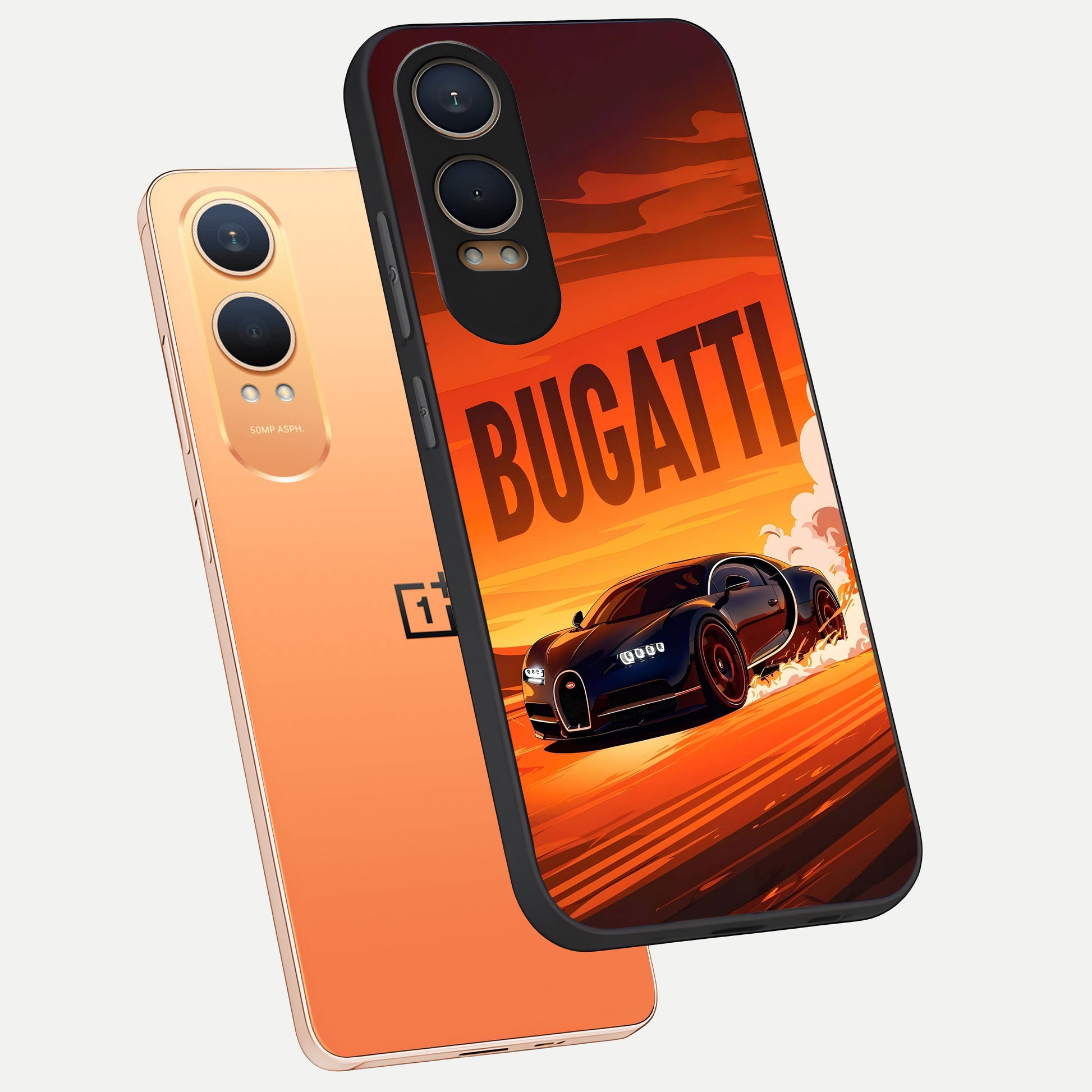  Inferno Bugatti Storm phone case For Oneplus Nord CE4 Lite showing premium glass back cover with detailed artwork