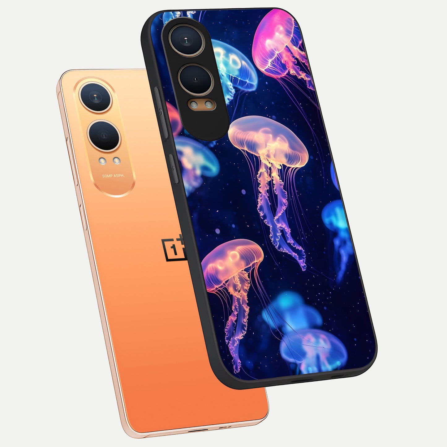  Jellyfish Pattern phone case For Oneplus Nord CE4 Lite showing premium glass back cover with detailed artwork