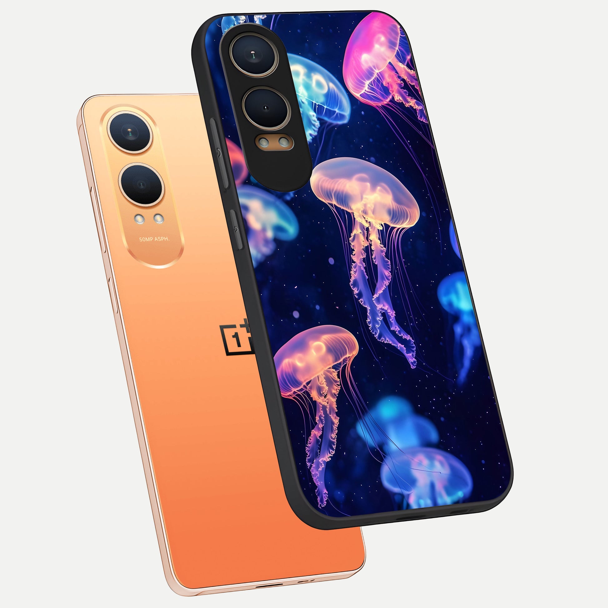  Jellyfish Pattern phone case For Oneplus Nord CE4 Lite showing premium glass back cover with detailed artwork
