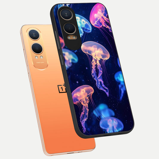  Jellyfish Pattern phone case For Oneplus Nord CE4 Lite showing premium glass back cover with detailed artwork