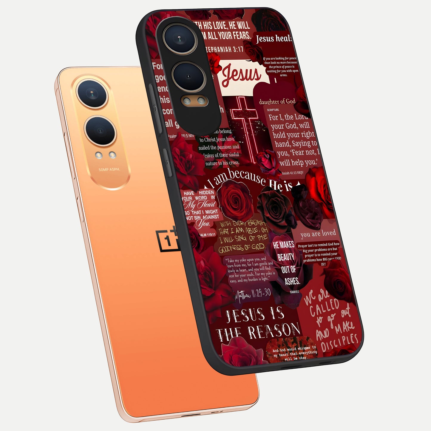  Jesus Love Heals phone case For Oneplus Nord CE4 Lite showing premium glass back cover with detailed artwork