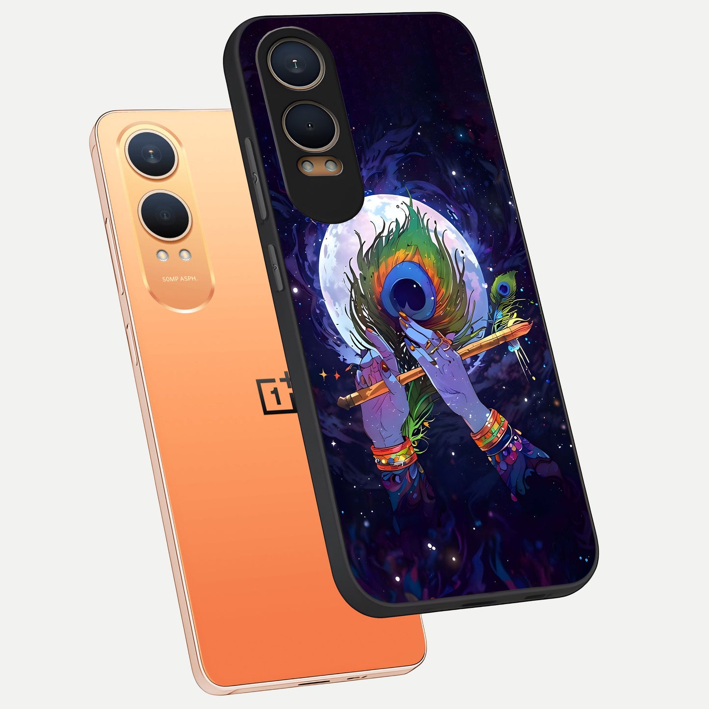  Krishna Hands Art phone case For Oneplus Nord CE4 Lite showing premium glass back cover with detailed artwork