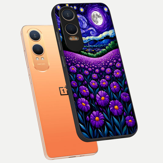  Lavender Moon Field phone case For Oneplus Nord CE4 Lite showing premium glass back cover with detailed artwork