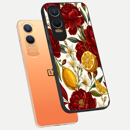  Lemon Rose Charm phone case For Oneplus Nord CE4 Lite showing premium glass back cover with detailed artwork