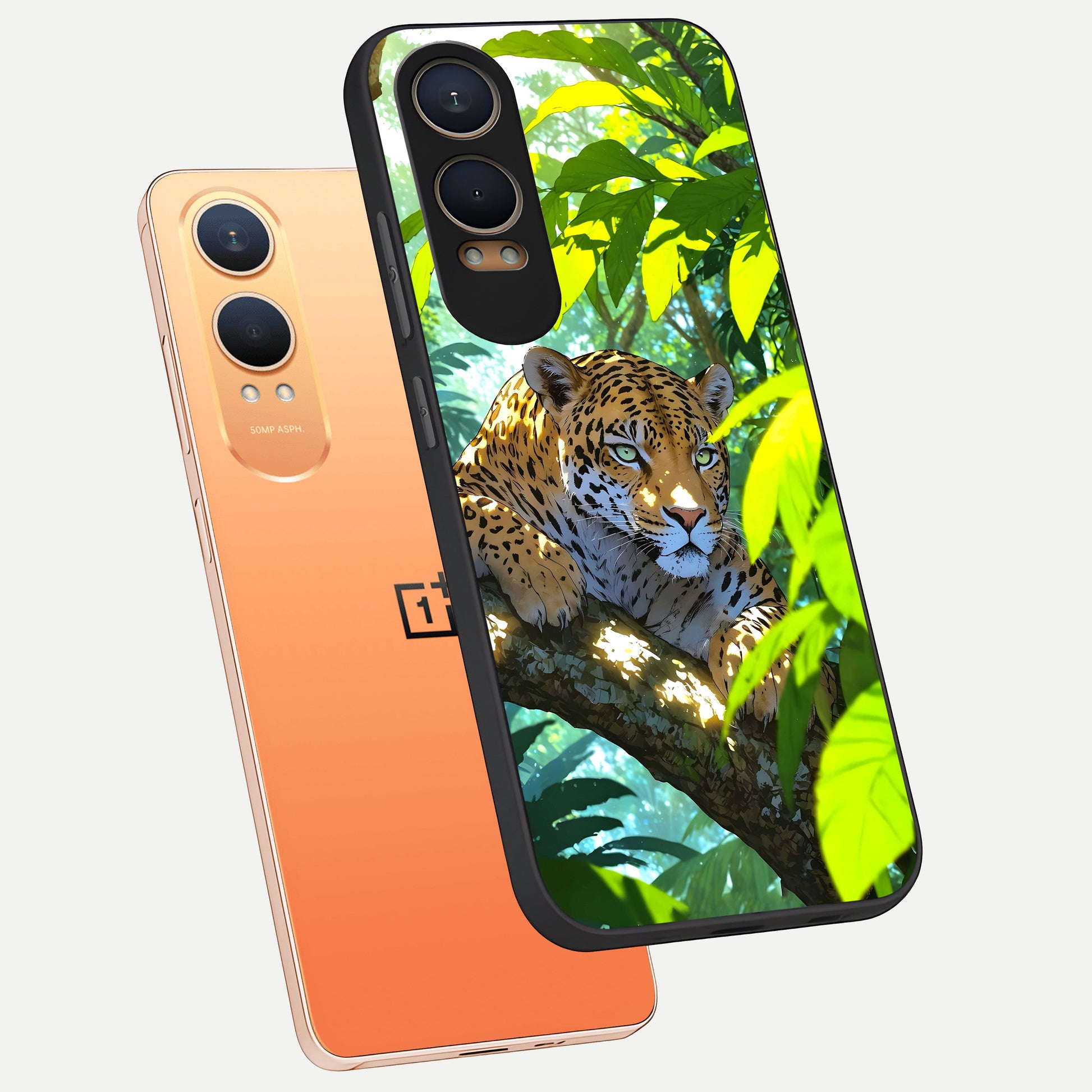  Leopard in Jungle phone case For Oneplus Nord CE4 Lite showing premium glass back cover with detailed artwork
