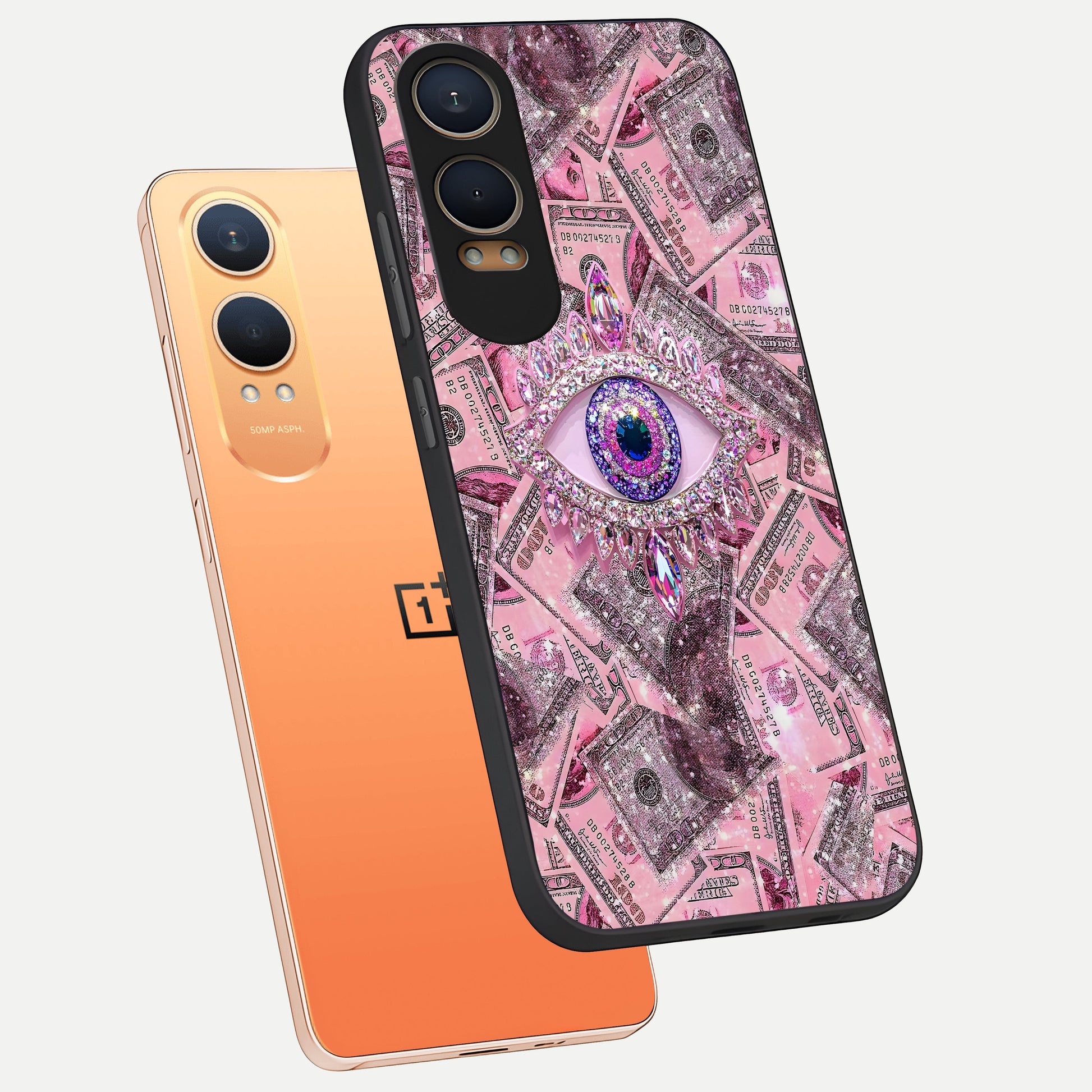  Money Eye Luxe phone case For Oneplus Nord CE4 Lite showing premium glass back cover with detailed artwork