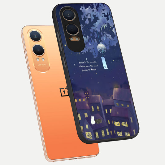  Moonlit Cat Silence phone case For Oneplus Nord CE4 Lite showing premium glass back cover with detailed artwork