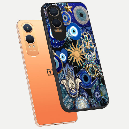  Mystic Blue Evil Eye phone case For Oneplus Nord CE4 Lite showing premium glass back cover with detailed artwork