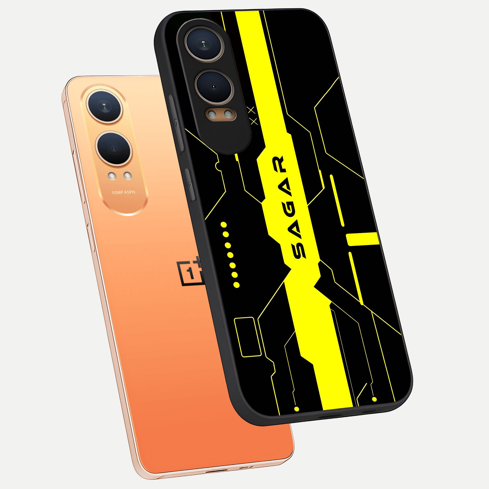  Neon CYBERPUNK Custom Name phone case For Oneplus Nord CE4 Lite showing premium glass back cover with detailed artwork