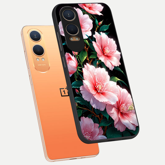  Peach Flower phone case For Oneplus Nord CE4 Lite showing premium glass back cover with detailed artwork