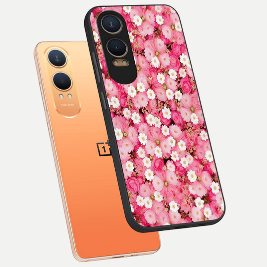  Pink Daisy Bliss phone case For Oneplus Nord CE4 Lite showing premium glass back cover with detailed artwork