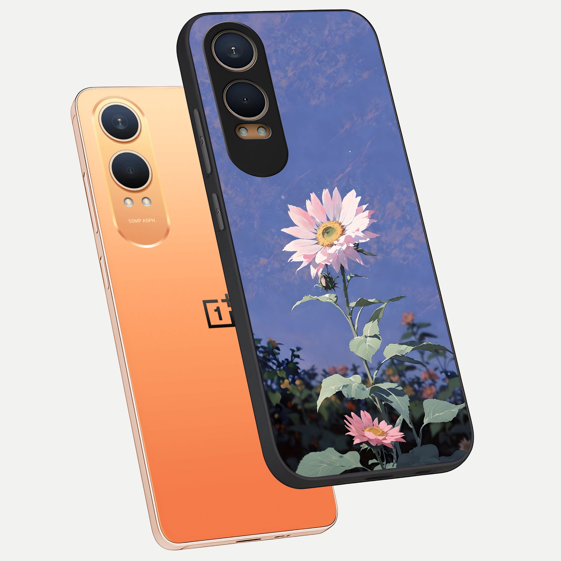  Pink Shells Outline phone case For Oneplus Nord CE4 Lite showing premium glass back cover with detailed artwork