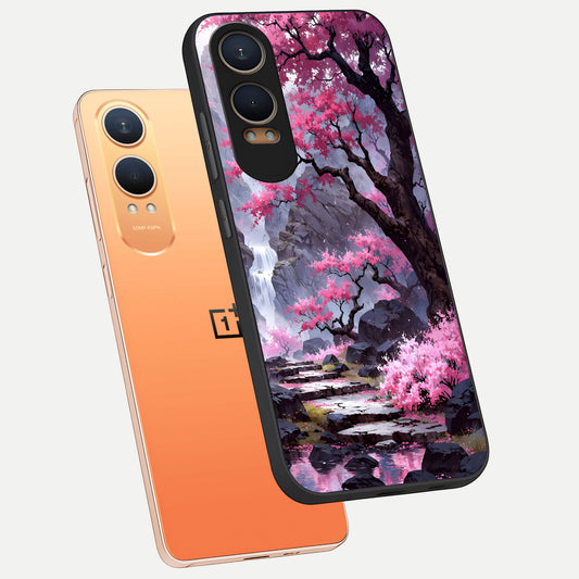  Pink Sunflower Glow phone case For Oneplus Nord CE4 Lite showing premium glass back cover with detailed artwork