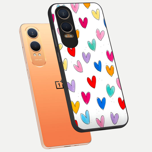  Playful Love Doodles phone case For Oneplus Nord CE4 Lite showing premium glass back cover with detailed artwork