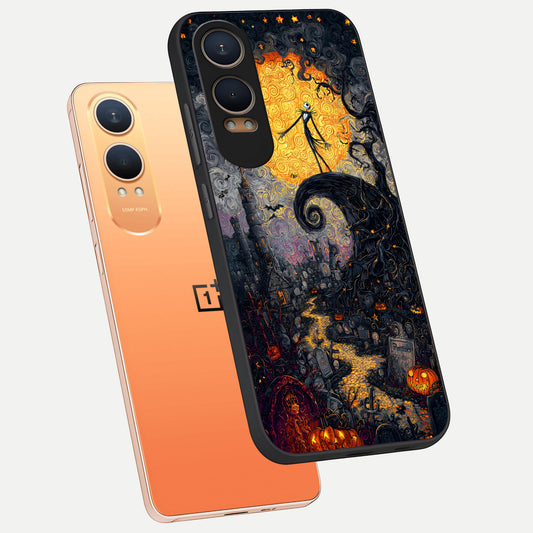  Pumpkin Moon Night phone case For Oneplus Nord CE4 Lite showing premium glass back cover with detailed artwork