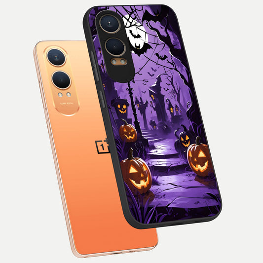  Pumpkin Patch Halloween phone case For Oneplus Nord CE4 Lite showing premium glass back cover with detailed artwork