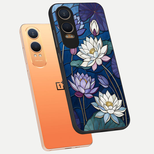  Purple Lotus Stained phone case For Oneplus Nord CE4 Lite showing premium glass back cover with detailed artwork