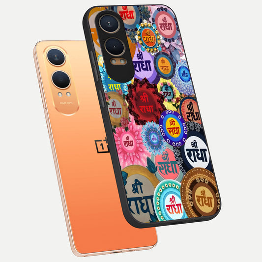  Radha Divine Bloom phone case For Oneplus Nord CE4 Lite showing premium glass back cover with detailed artwork