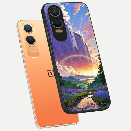  Rainbow Valley Dream phone case For Oneplus Nord CE4 Lite showing premium glass back cover with detailed artwork