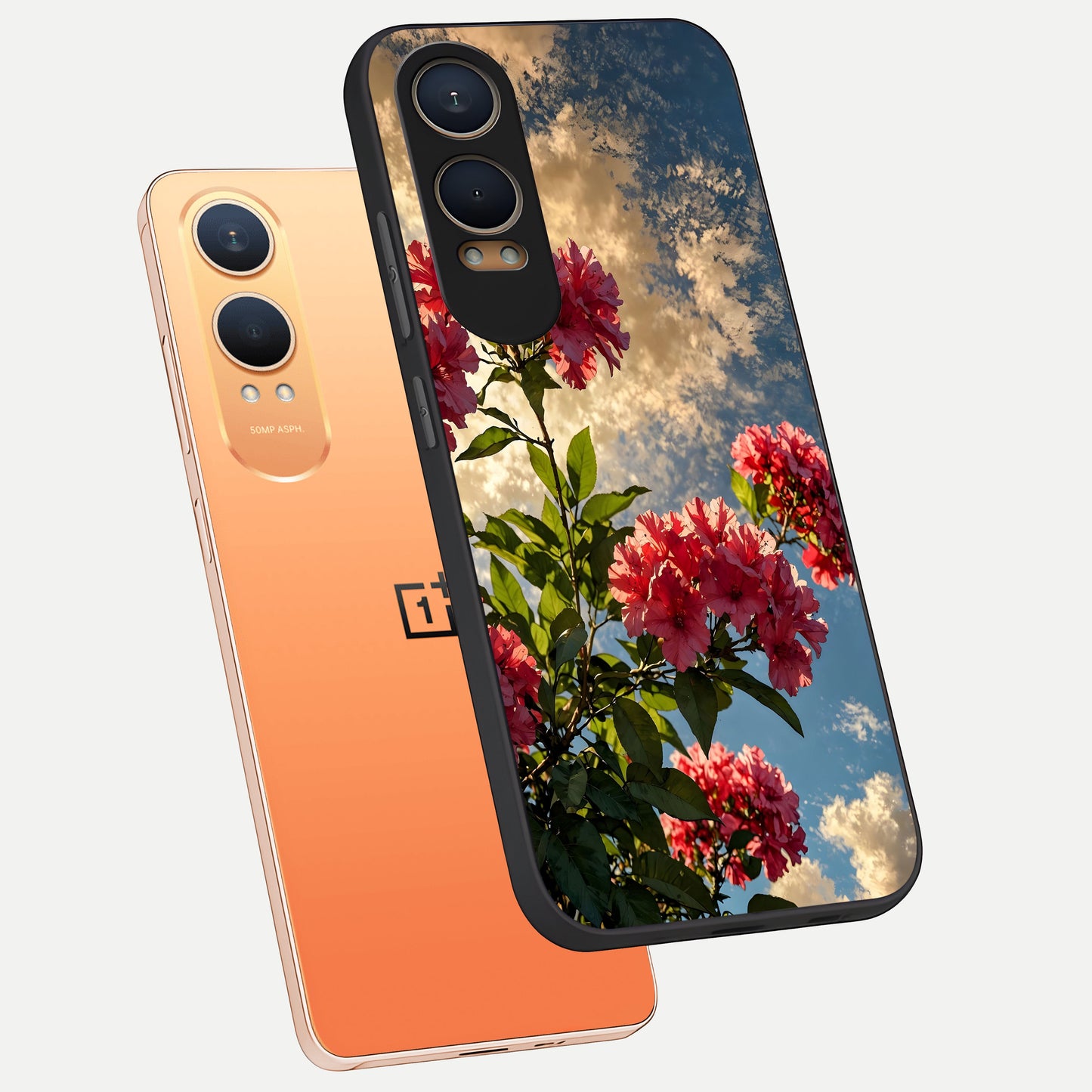  Red Bloom Skies phone case For Oneplus Nord CE4 Lite showing premium glass back cover with detailed artwork