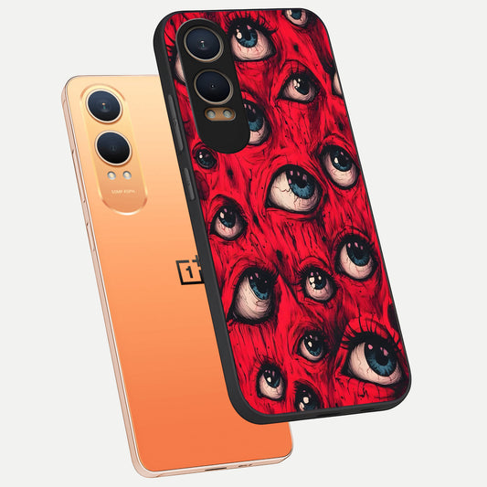  Red Eyes Pattern phone case For Oneplus Nord CE4 Lite showing premium glass back cover with detailed artwork