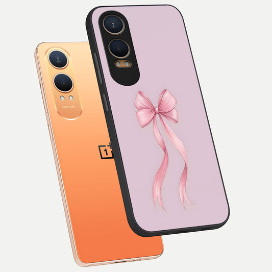  Soft Blush Bow phone case For Oneplus Nord CE4 Lite showing premium glass back cover with detailed artwork