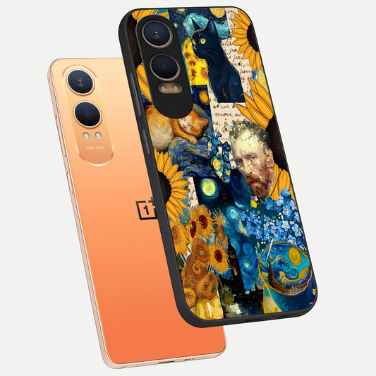  Sunflower Chic Mood Custom Name phone case For Oneplus Nord CE4 Lite showing premium glass back cover with detailed artwork