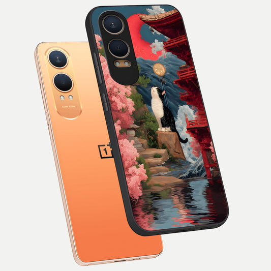  Temple Cat Scenery phone case For Oneplus Nord CE4 Lite showing premium glass back cover with detailed artwork