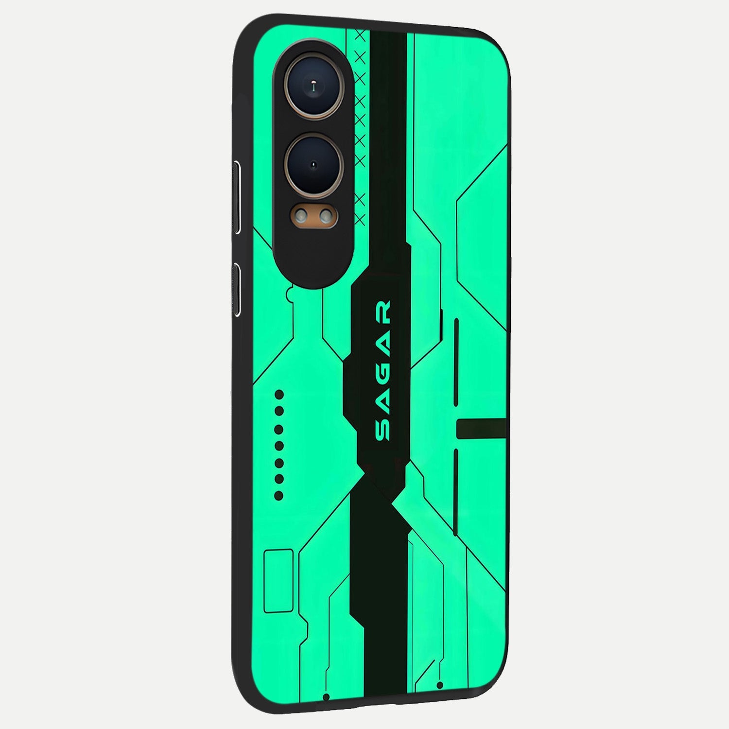  Aqua Tech CYBERPUNK Custom Name back cover For Oneplus Nord CE4 Lite slim fit glass case with vibrant aesthetic design