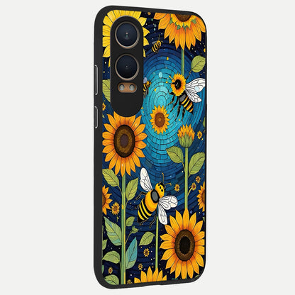  Bees And Sunflowers back cover For Oneplus Nord CE4 Lite slim fit glass case with vibrant aesthetic design