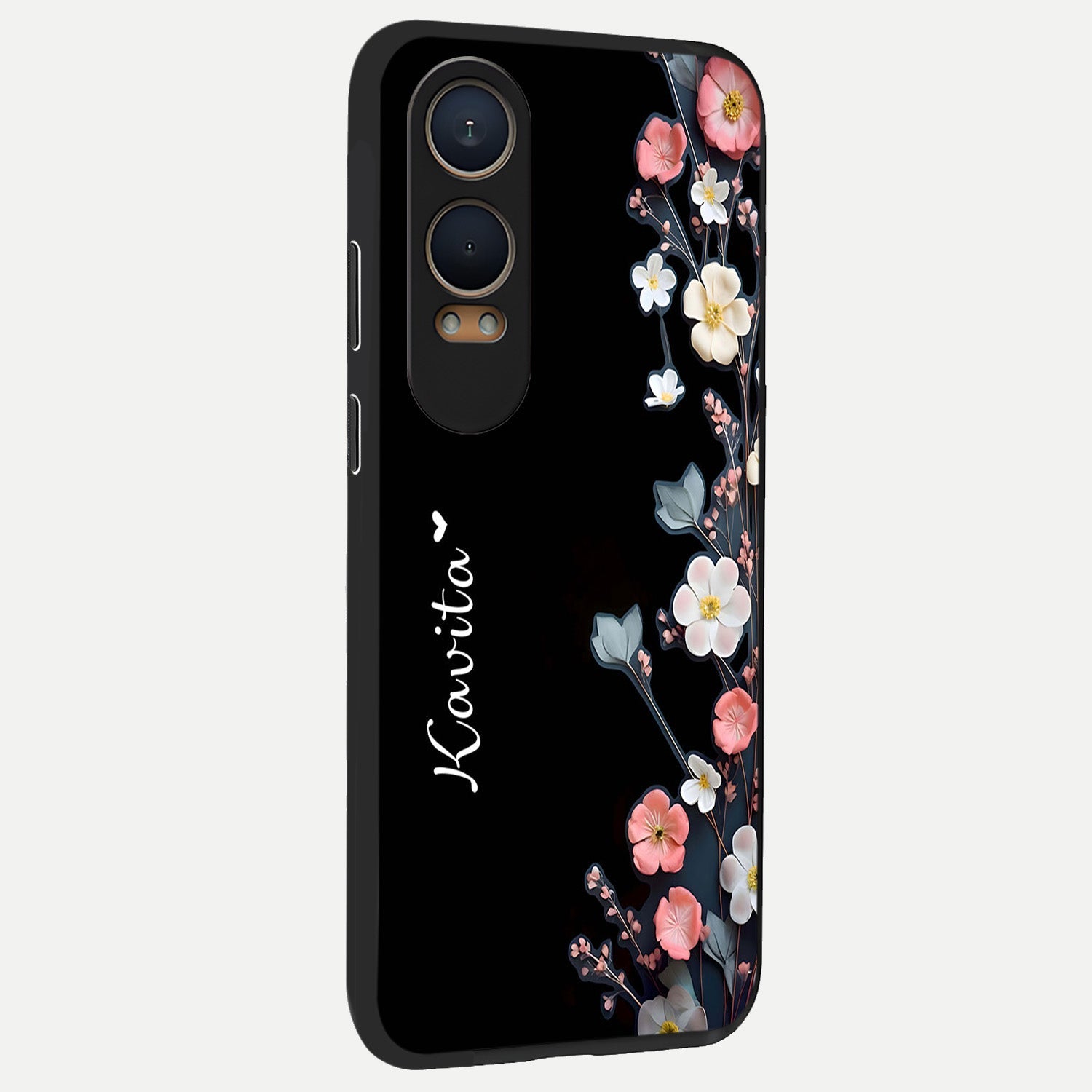  Black Elegance Floral Custom Name back cover For Oneplus Nord CE4 Lite slim fit glass case with vibrant aesthetic design