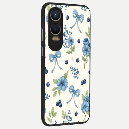  Blue Flower And Bow back cover For Oneplus Nord CE4 Lite slim fit glass case with vibrant aesthetic design