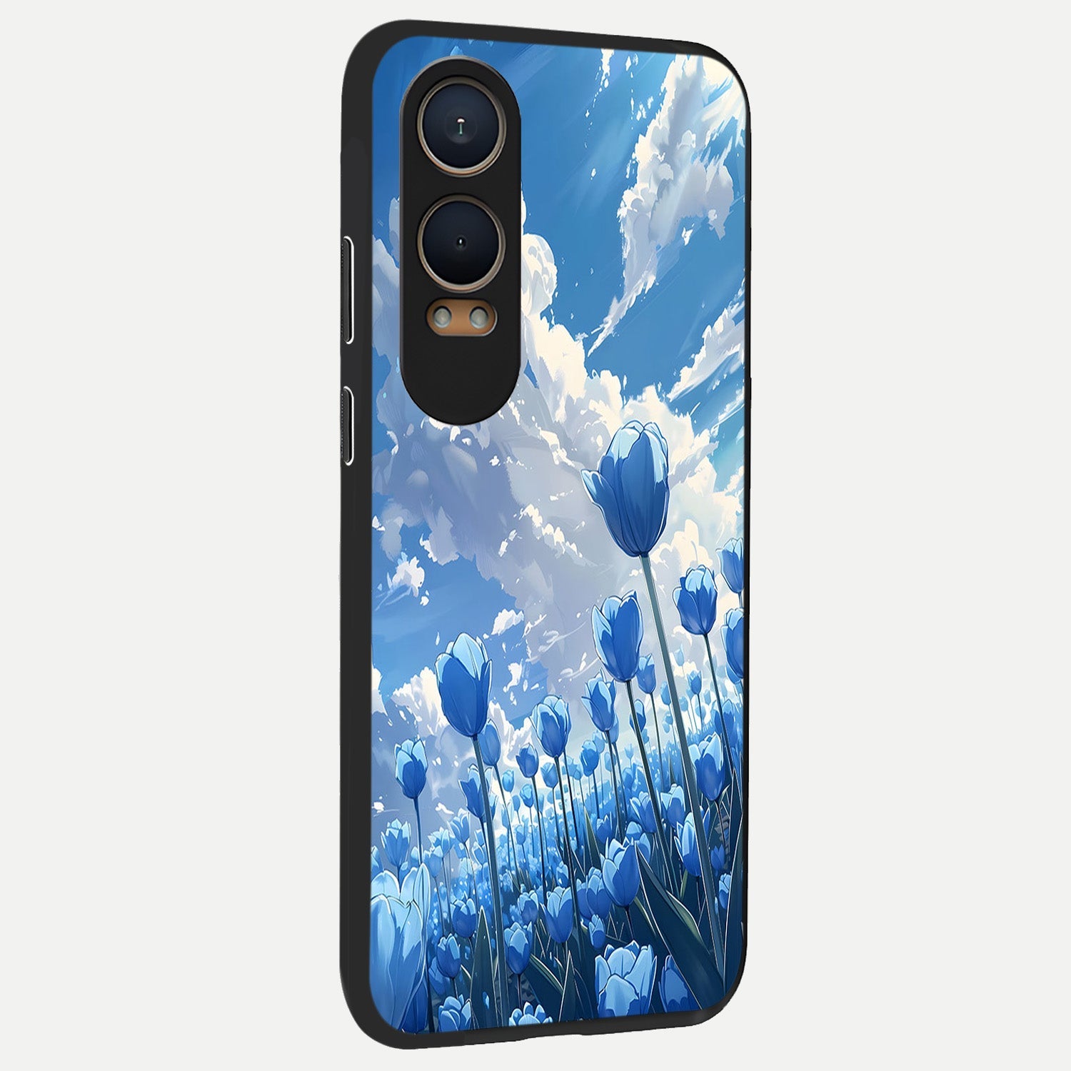  Blue Tulip Clouds back cover For Oneplus Nord CE4 Lite slim fit glass case with vibrant aesthetic design
