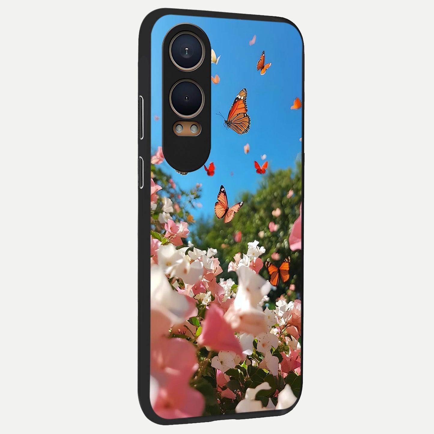  Butterflies In Bloom Sky back cover For Oneplus Nord CE4 Lite slim fit glass case with vibrant aesthetic design