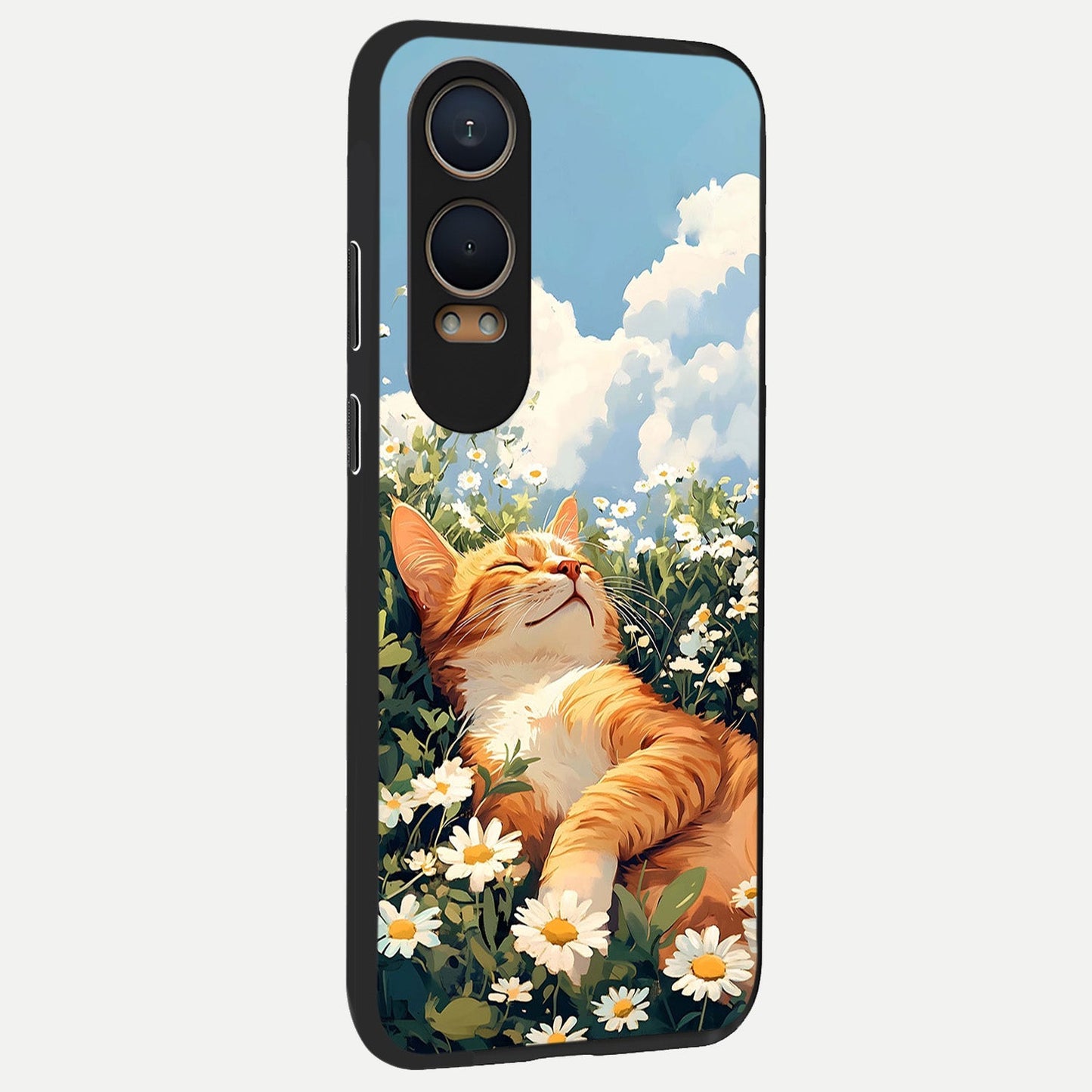  Cat And Flowers View back cover For Oneplus Nord CE4 Lite slim fit glass case with vibrant aesthetic design