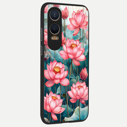  Celestial Pink Lotus back cover For Oneplus Nord CE4 Lite slim fit glass case with vibrant aesthetic design