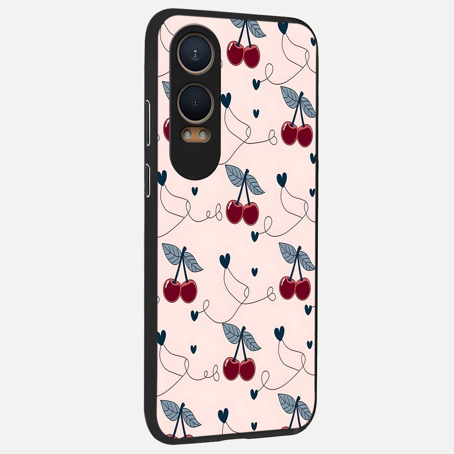  Cherry Heart Line back cover For Oneplus Nord CE4 Lite slim fit glass case with vibrant aesthetic design