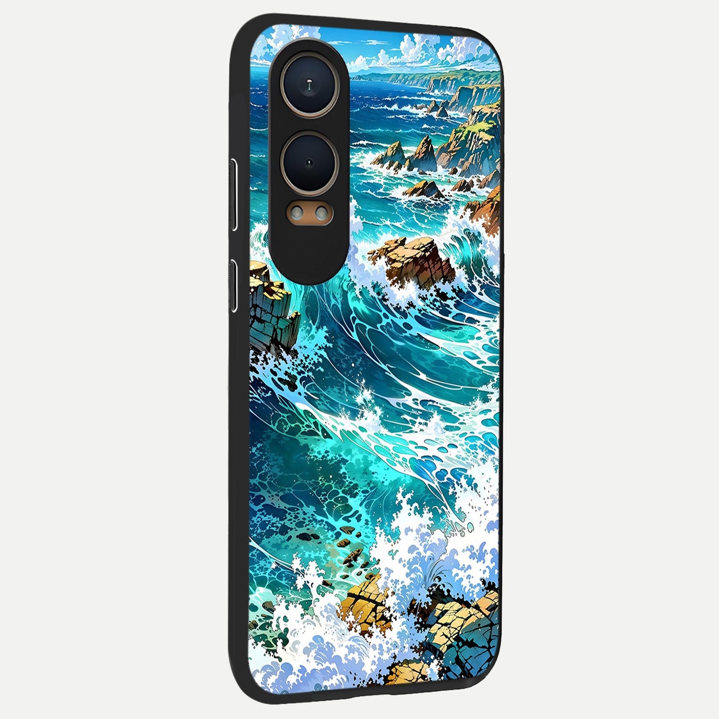  Coastal Blue Waves back cover For Oneplus Nord CE4 Lite slim fit glass case with vibrant aesthetic design