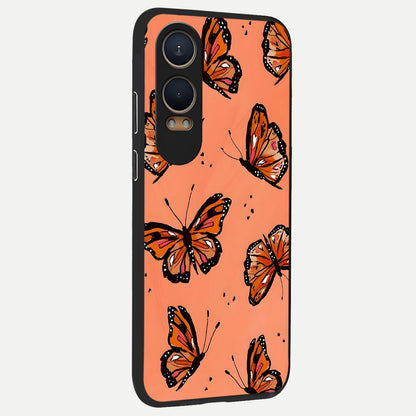  Coral Wing Butterfly back cover For Oneplus Nord CE4 Lite slim fit glass case with vibrant aesthetic design