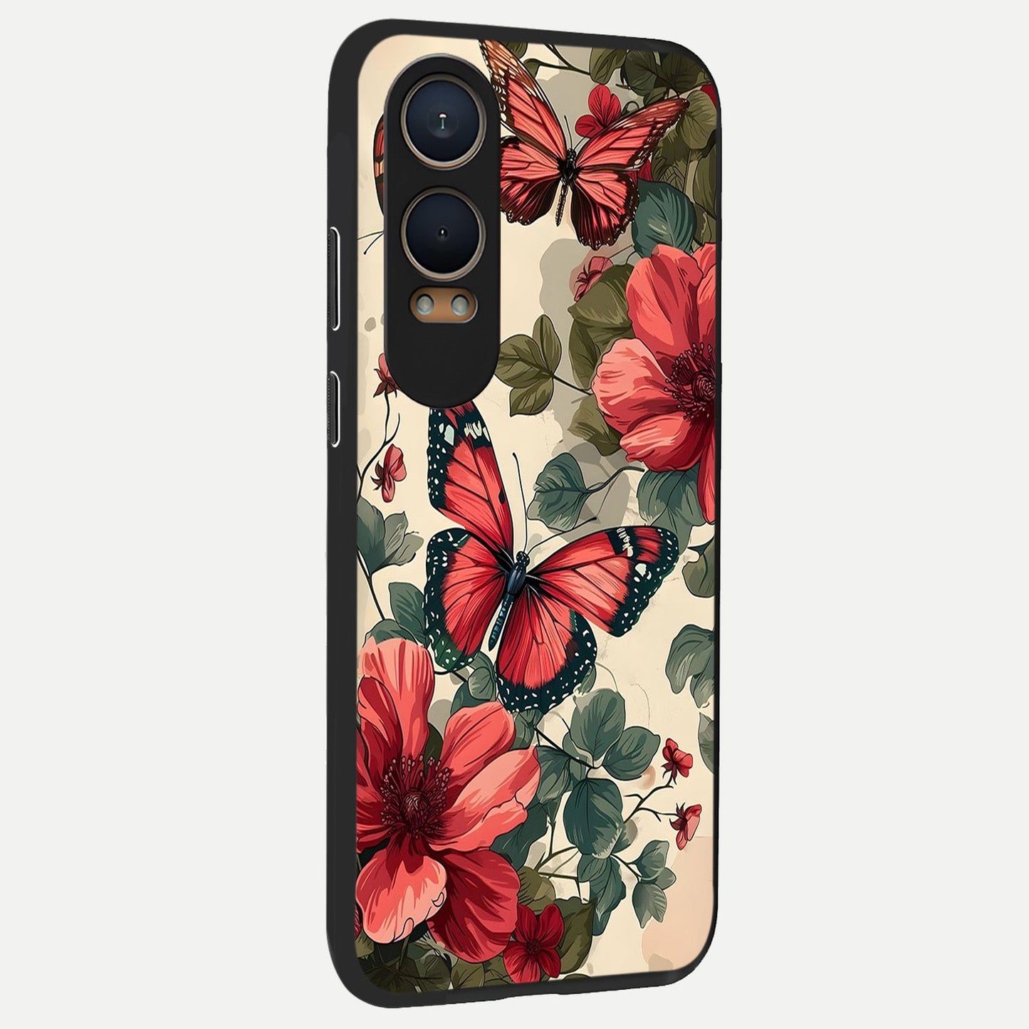  Crimson Butterfly Garden back cover For Oneplus Nord CE4 Lite slim fit glass case with vibrant aesthetic design