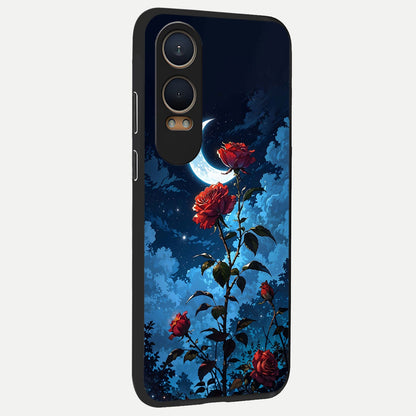  Crimson Rose Moon back cover For Oneplus Nord CE4 Lite slim fit glass case with vibrant aesthetic design